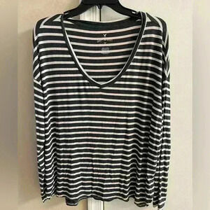 American eagle soft & sexy v neck striped tunic tee dark grey Medium